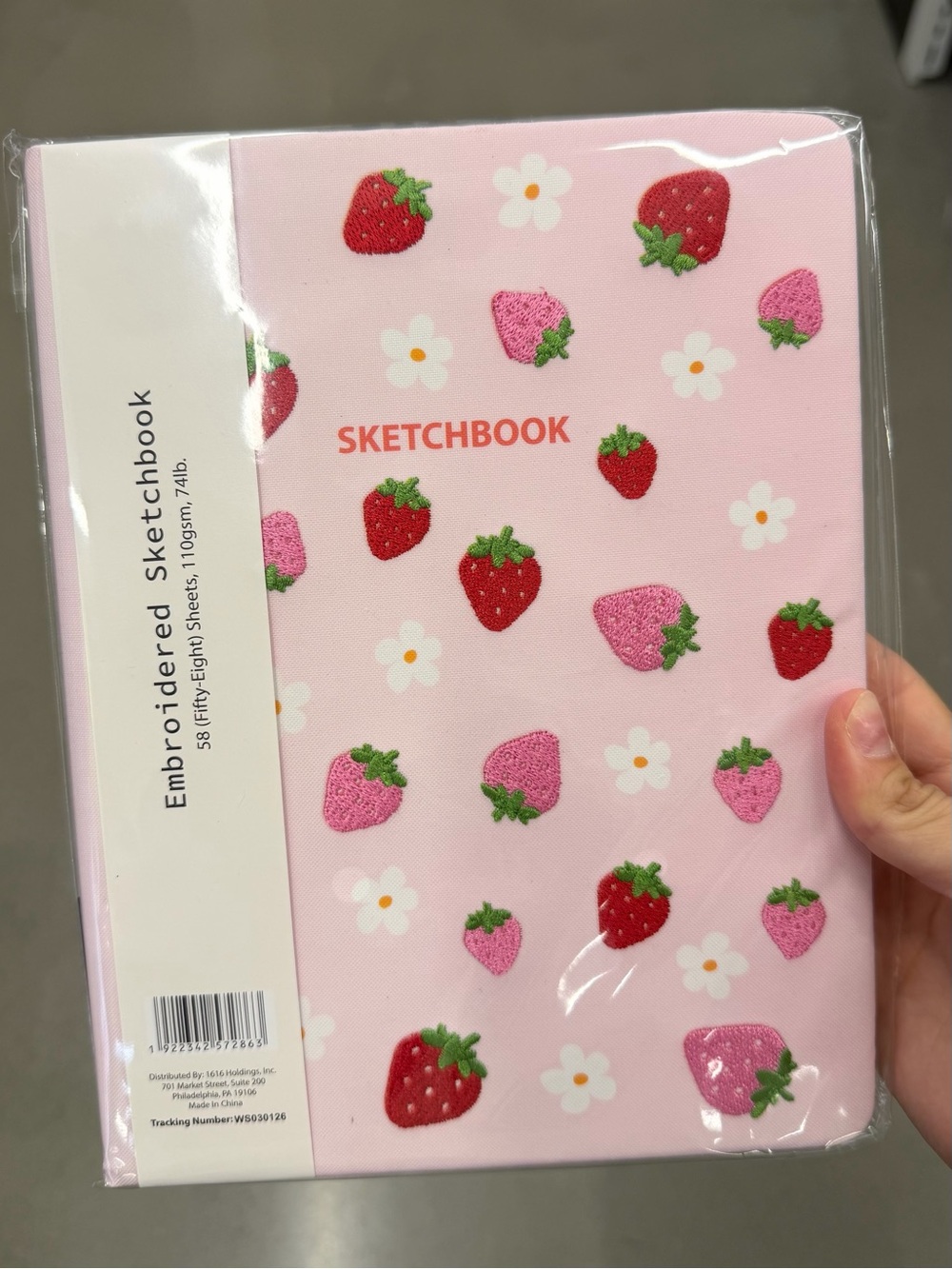 Target Pink Strawberry Embroidered Sketchbook